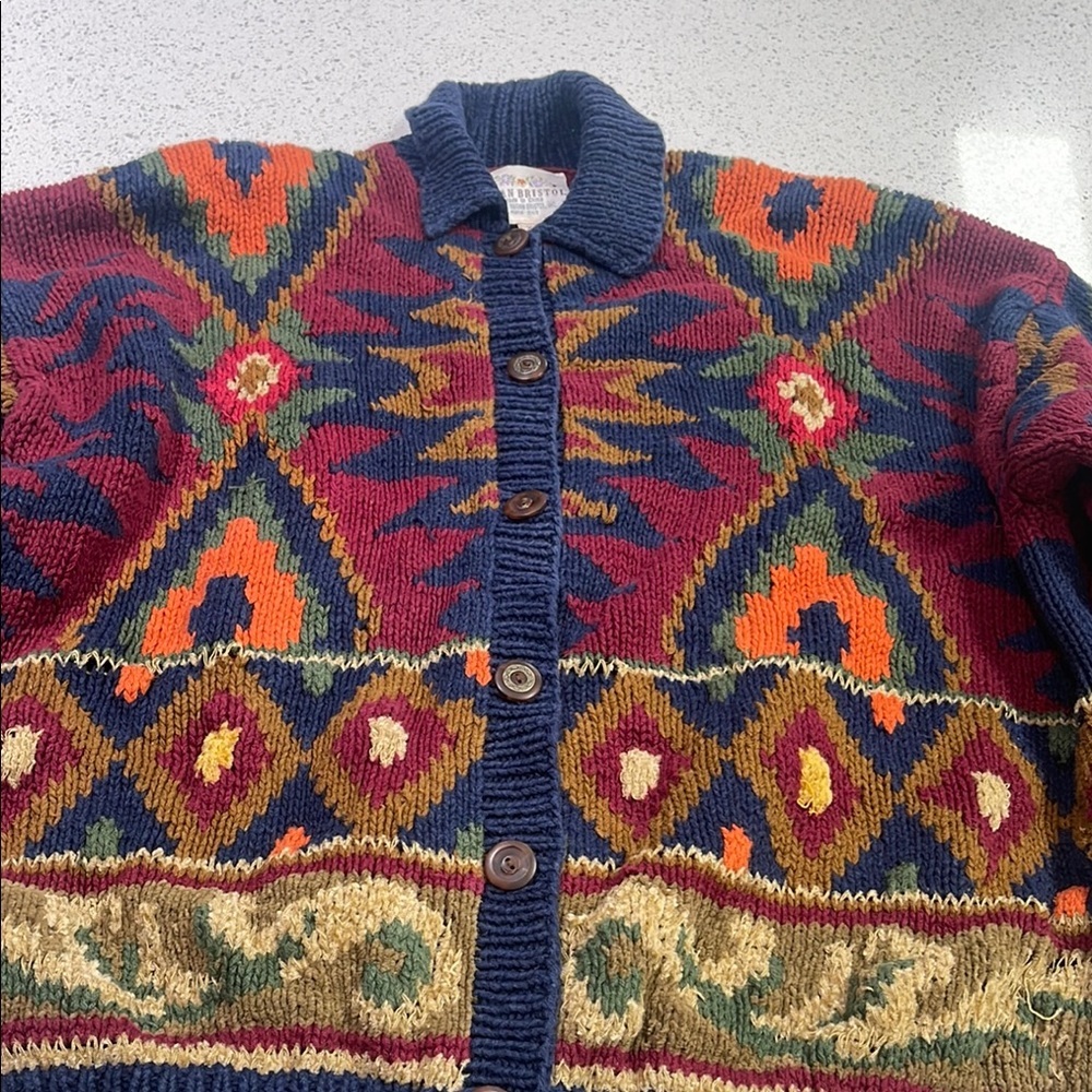 Susan Bristol Vibrant Red and Orange Blazer with Geometric Flair